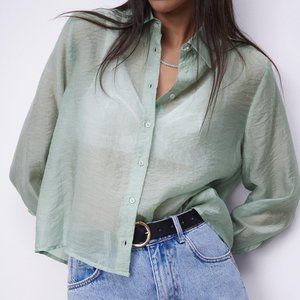 ZARA PLEATED BACK TOP Sea green 0/8741/031/982/04